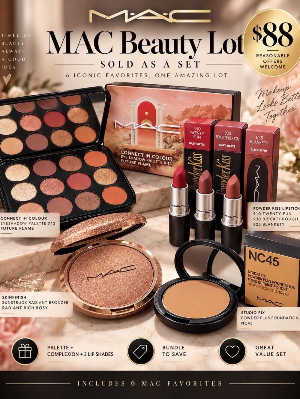 MAC Cosmetics Beauty Lot - Warm Neutral Makeup Set (Gold, Bronze, Peach)